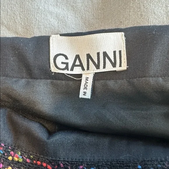 Ganni Black Tweed Mini Skirt with Multicolor Fleck Fringe - Picture 2 of 4